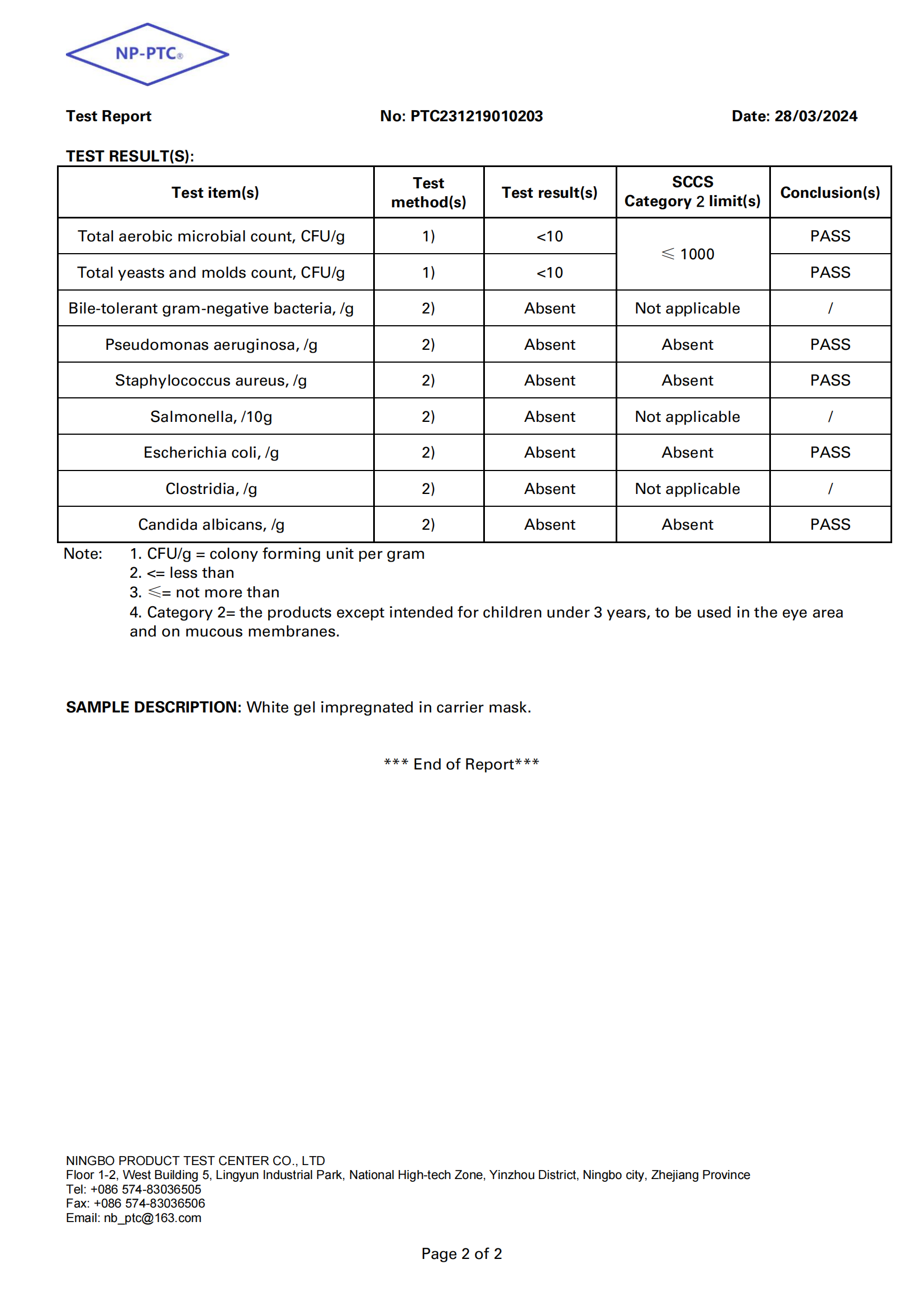 Microbial Contamination Test Report